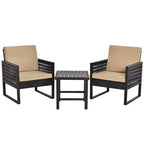 Set da bistrot da patio in rattan Costway, 3 pezzi, con divano, sedia imbottita e tavolino da caffè per giardino