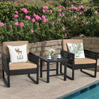 Set da bistrot da patio in rattan Costway, 3 pezzi, con divano, sedia imbottita e tavolino da caffè per giardino