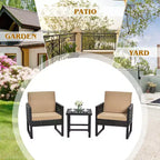 Set da bistrot da patio in rattan Costway, 3 pezzi, con divano, sedia imbottita e tavolino da caffè per giardino