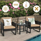 Set da bistrot da patio in rattan Costway, 3 pezzi, con divano, sedia imbottita e tavolino da caffè per giardino