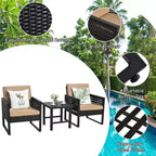 Set da bistrot da patio in rattan Costway, 3 pezzi, con divano, sedia imbottita e tavolino da caffè per giardino
