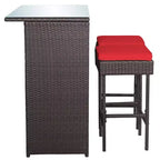 Set da pranzo Costway 3 pezzi con tavolo da bar e sedie in rattan sintetico per patio, giardino, con cuscini, rosso