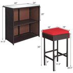 Set da pranzo Costway 3 pezzi con tavolo da bar e sedie in rattan sintetico per patio, giardino, con cuscini, rosso