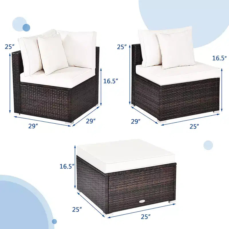Set di mobili da giardino Costway in rattan composto da 4 pezzi, divano con cuscini e pouf