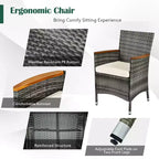 Set da pranzo per patio Costway 9 pezzi in rattan, colore grigio misto, tavolo in legno di acacia e sedie con cuscini