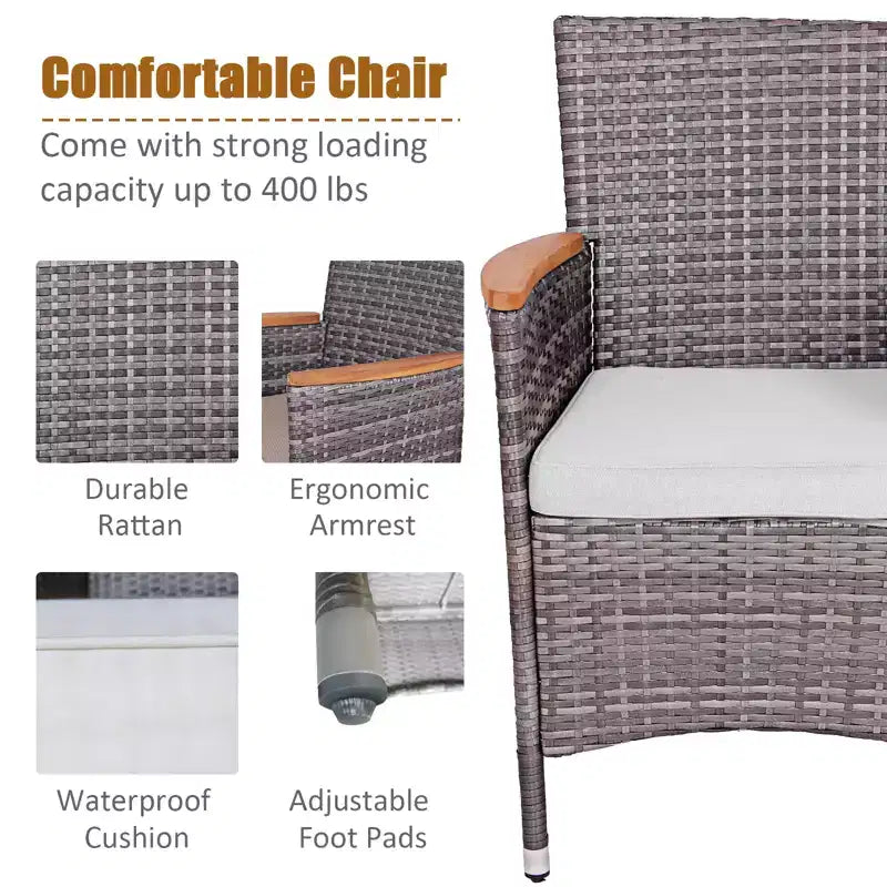 Set da pranzo per patio Costway 9 pezzi in rattan, colore grigio misto, tavolo in legno di acacia e sedie con cuscini
