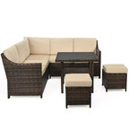 Set di mobili da pranzo da giardino Costway in rattan, 6 pezzi, con divano, pouf, tavolo e ripiano inferiore