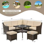 Set di mobili da pranzo da giardino Costway in rattan, 6 pezzi, con divano, pouf, tavolo e ripiano inferiore