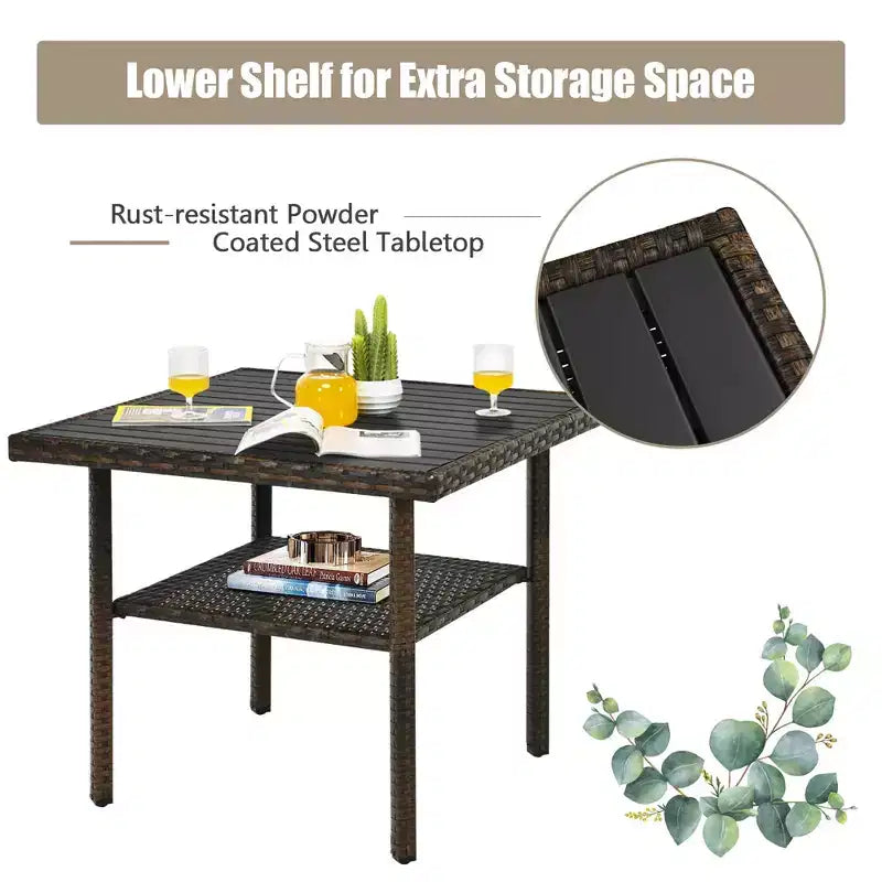 Set di mobili da pranzo da giardino Costway in rattan, 6 pezzi, con divano, pouf, tavolo e ripiano inferiore