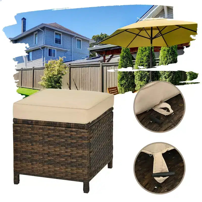 Set di mobili da pranzo da giardino Costway in rattan, 6 pezzi, con divano, pouf, tavolo e ripiano inferiore