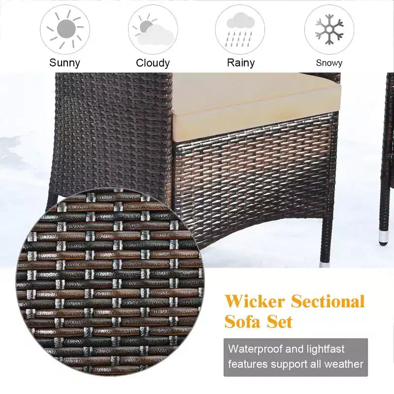 Set di 4 mobili da giardino in rattan Costway, divano con cuscini, sedia e tavolino da caffè