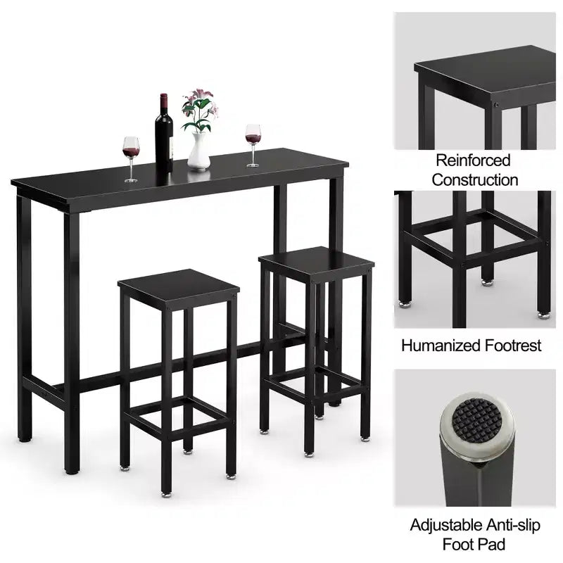 Set bar Costway da 3 pezzi, tavolo da colazione ad altezza bancone con sgabelli