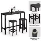 Set bar Costway da 3 pezzi, tavolo da colazione ad altezza bancone con sgabelli