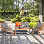 Costway Set Mobili da Giardino in Legno 4 Pezzi Tavolo Divano Sedia con Cuscini NUOVO