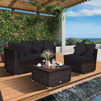 Costway Set Mobili da Giardino in Rattan 4 Pezzi Divano Ottomana Cuscini Esterno Nero