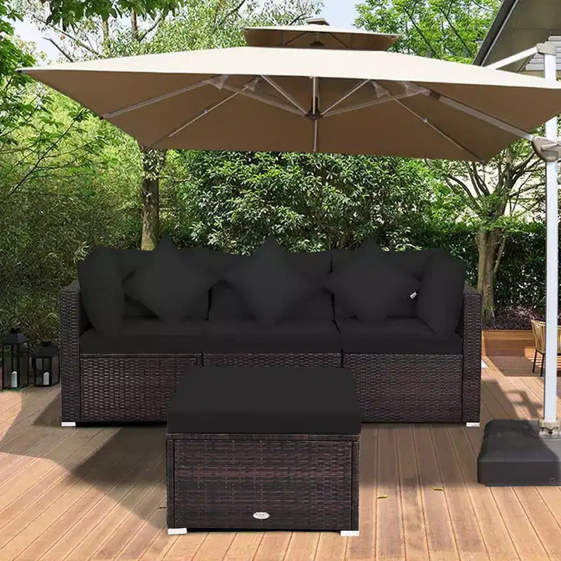 Costway Set Mobili da Giardino in Rattan 4 Pezzi Divano Ottomana Cuscini Esterno Nero