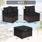 Costway Set Mobili da Giardino in Rattan 4 Pezzi Divano Ottomana Cuscini Esterno Nero