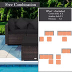 Costway Set Mobili da Giardino in Rattan 4 Pezzi Divano Ottomana Cuscini Esterno Nero