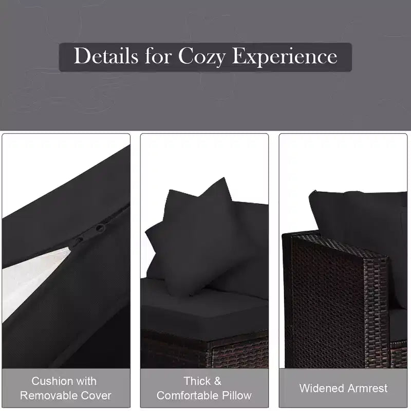 Costway Set Mobili da Giardino in Rattan 4 Pezzi Divano Ottomana Cuscini Esterno Nero