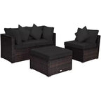 Costway Set Mobili da Giardino in Rattan 4 Pezzi Divano Ottomana Cuscini Esterno Nero