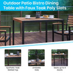Set tavolo da patio 3 pezzi Emma e Oliver - Lamelle in poly teak sintetico - Tavolo quadrato da 35 con telaio in acciaio con 2 sedie impilabili in finto teak
