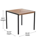 Set tavolo da patio 3 pezzi Emma e Oliver - Lamelle in poly teak sintetico - Tavolo quadrato da 35 con telaio in acciaio con 2 sedie impilabili in finto teak