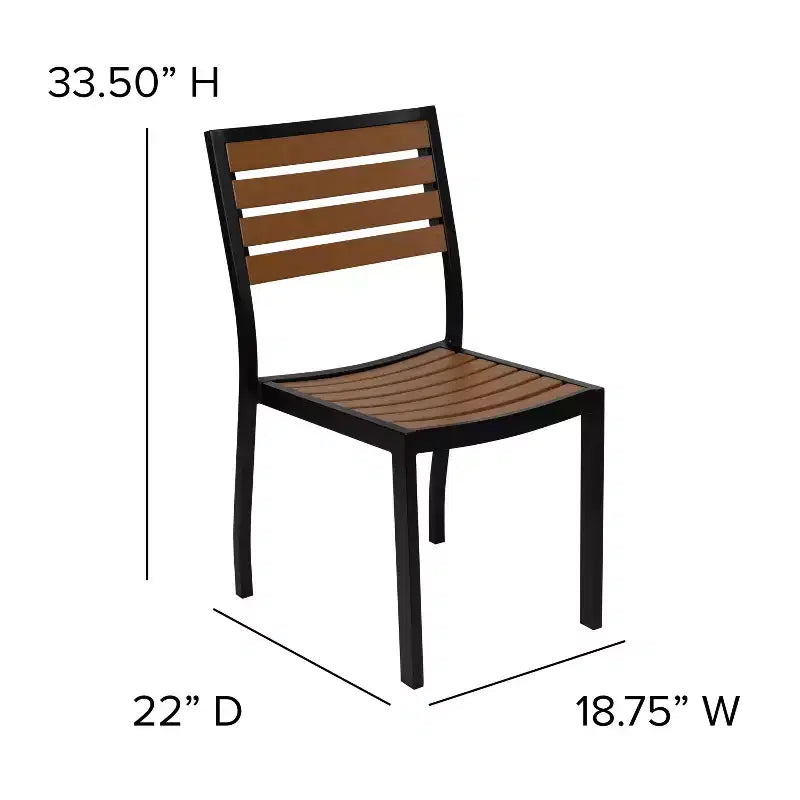 Set tavolo da patio 3 pezzi Emma e Oliver - Lamelle in poly teak sintetico - Tavolo quadrato da 35 con telaio in acciaio con 2 sedie impilabili in finto teak