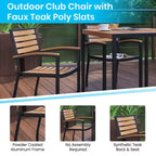 Set da tavolo da patio Emma e Oliver da 7 pezzi - 4 sedie impilabili in finto teak sintetico - Tavolo in finto teak - Ombrellone con base