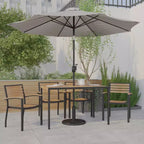 Set da tavolo da patio Emma e Oliver da 7 pezzi - 4 sedie impilabili in finto teak sintetico - Tavolo in finto teak - Ombrellone con base