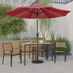 Set da tavolo da patio Emma e Oliver da 7 pezzi - 4 sedie impilabili in finto teak sintetico - Tavolo in finto teak - Ombrellone con base