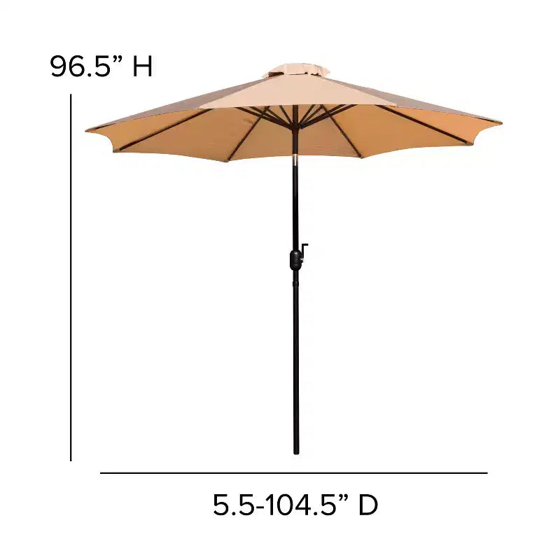 Set da tavolo da patio Emma e Oliver da 7 pezzi - 4 sedie impilabili in finto teak sintetico - Tavolo in finto teak - Ombrellone con base