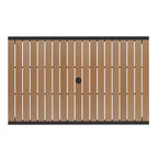Set da tavolo da patio Emma e Oliver da 7 pezzi - 4 sedie impilabili in finto teak sintetico - Tavolo in finto teak - Ombrellone con base