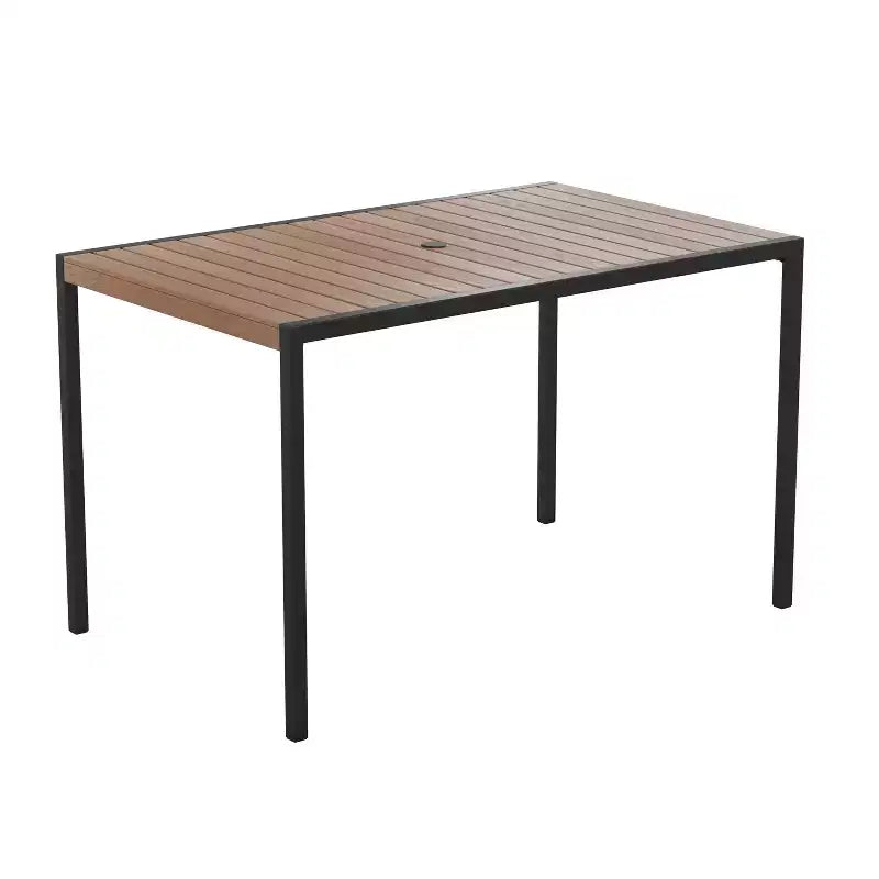 Set da tavolo da patio Emma e Oliver da 7 pezzi - 4 sedie impilabili in finto teak sintetico - Tavolo in finto teak - Ombrellone con base