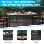 Set da tavolo da patio Emma e Oliver da 7 pezzi - 4 sedie impilabili in finto teak sintetico - Tavolo in finto teak - Ombrellone con base