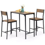 Set tavolo da bar Costway 3 pezzi, tavolo da pranzo stile industriale altezza bancone con 2 sgabelli