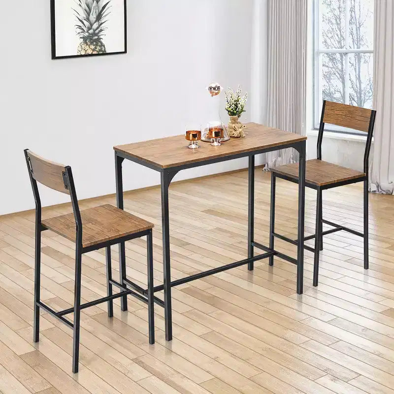 Set tavolo da bar Costway 3 pezzi, tavolo da pranzo stile industriale altezza bancone con 2 sgabelli