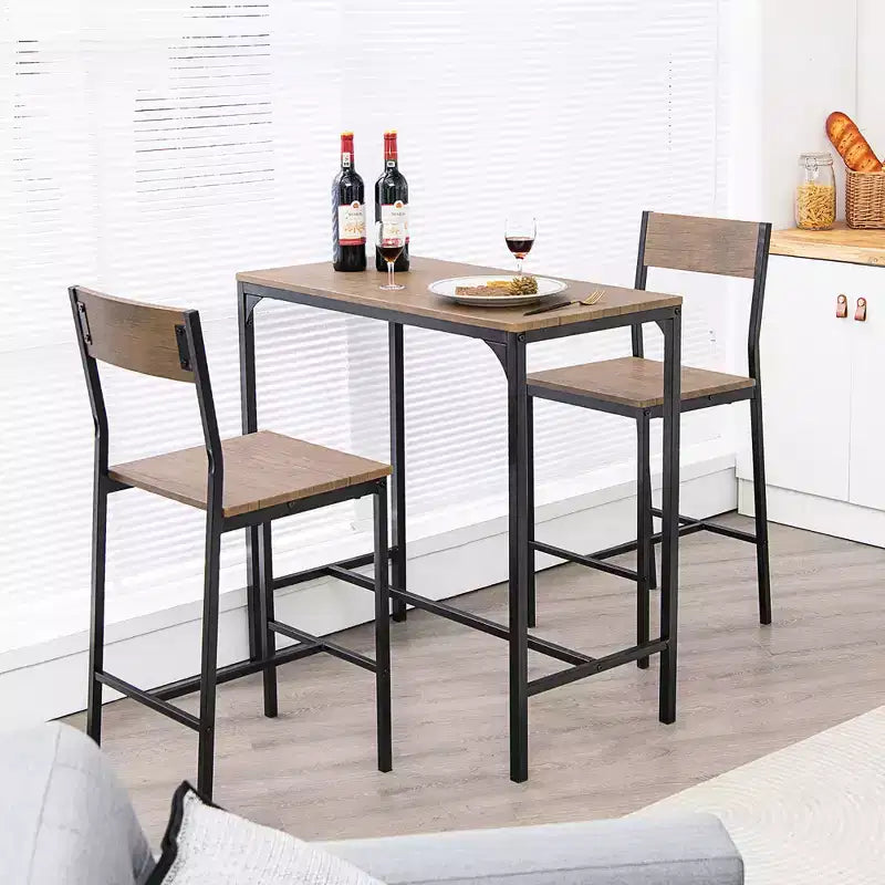 Set tavolo da bar Costway 3 pezzi, tavolo da pranzo stile industriale altezza bancone con 2 sgabelli