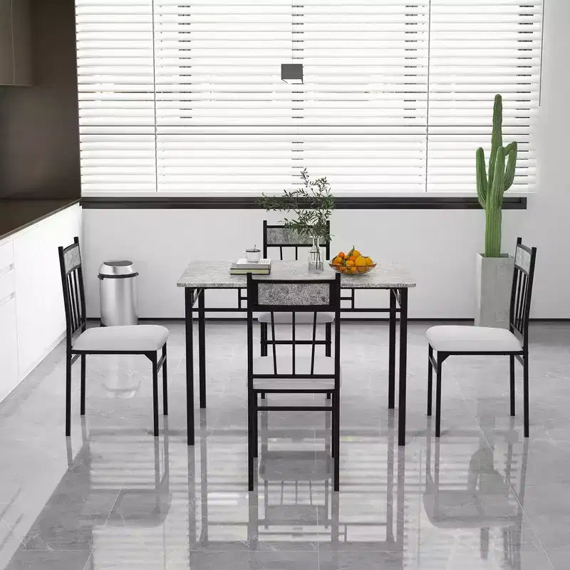 Costway Set da Pranzo 5 Pezzi con Tavolo in Finto Marmo Top 76cm e 4 Sedie Imbottite con Gambe in Metallo