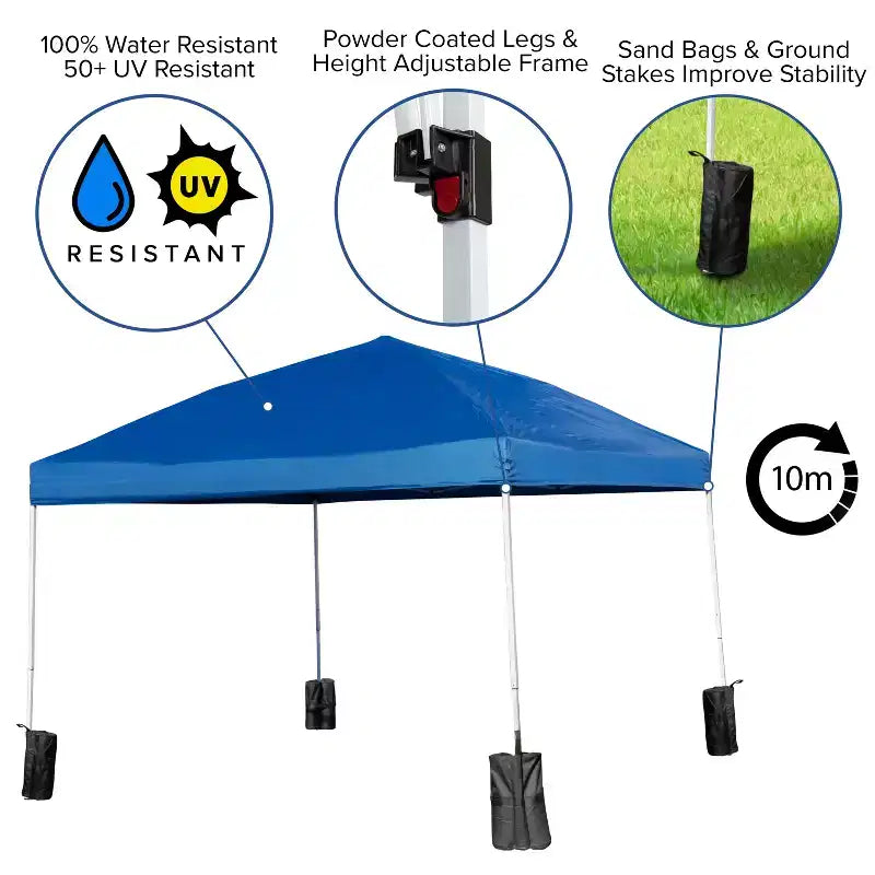 Set tenda pieghevole portatile per eventi/tailgate Flash Furniture - gazebo pop-up con ruote 3x3 m, tavolo pieghevole da 1,8 m, 4 sedie pieghevoli