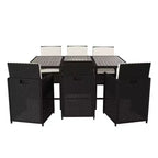Flash Furniture Peregrine 7 Piece Outdoor Patio Dining Set, Space Saving Wicker Modular Chairs-Cushions & Acacia Wood Table Top