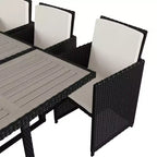 Set da pranzo per esterni da 7 pezzi Flash Furniture Peregrine, sedie modulari in vimini salvaspazio con cuscini e piano del tavolo in legno di acacia