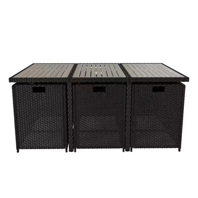 Set da pranzo per esterni da 7 pezzi Flash Furniture Peregrine, sedie modulari in vimini salvaspazio con cuscini e piano del tavolo in legno di acacia