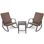 Set di 3 mobili da giardino Costway, composto da sedie a dondolo in rattan e tavolino, con cuscini per patio