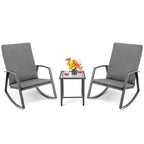 Set di 3 mobili da giardino Costway, composto da sedie a dondolo in rattan e tavolino, con cuscini per patio