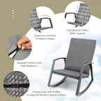 Set di 3 mobili da giardino Costway, composto da sedie a dondolo in rattan e tavolino, con cuscini per patio