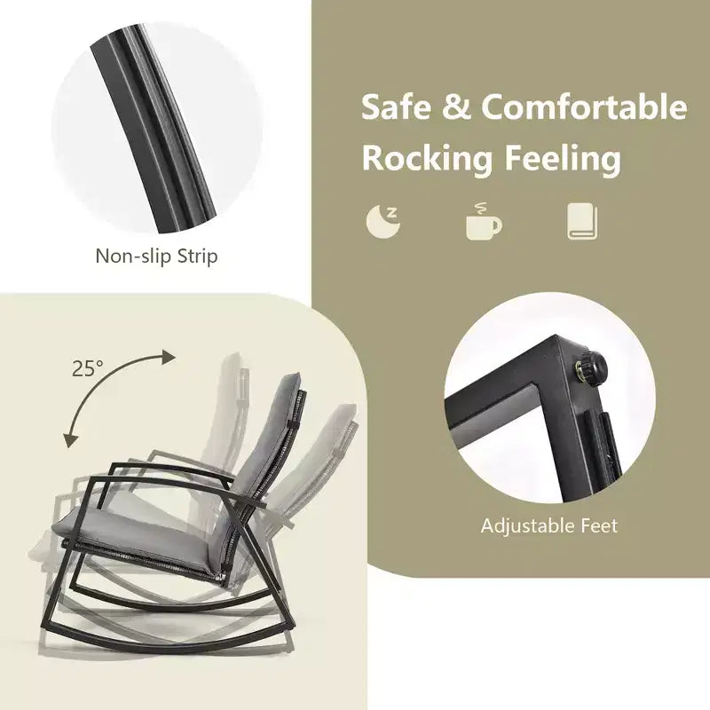 Set di 3 mobili da giardino Costway, composto da sedie a dondolo in rattan e tavolino, con cuscini per patio