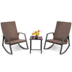 Set di 3 mobili da giardino Costway, composto da sedie a dondolo in rattan e tavolino, con cuscini per patio