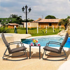 Set di 3 mobili da giardino Costway, composto da sedie a dondolo in rattan e tavolino, con cuscini per patio