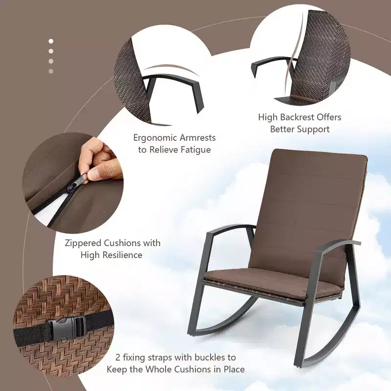 Set di 3 mobili da giardino Costway, composto da sedie a dondolo in rattan e tavolino, con cuscini per patio
