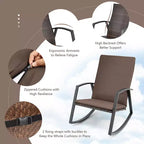 Set di 3 mobili da giardino Costway, composto da sedie a dondolo in rattan e tavolino, con cuscini per patio